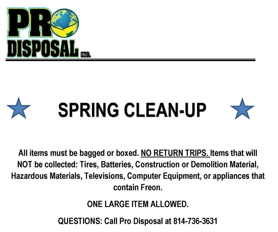 NEW BOROUGH TRASH, RECYCLING PROVIDER & SPRING CLEAN UP Ebensburg Borough